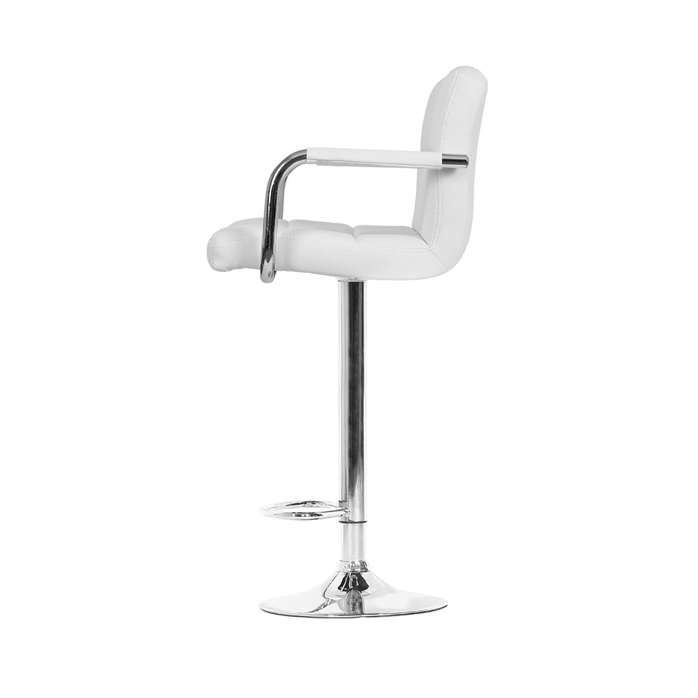 Artiss 2x Bar Stools Leather Gas Lift w/Armrest White - Cosy Abode