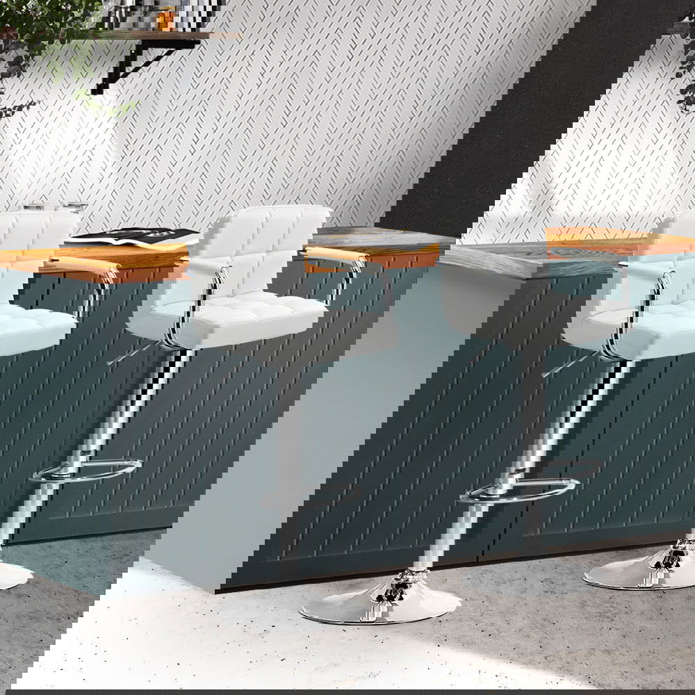 Artiss 2x Bar Stools Leather Gas Lift w/Armrest White - Cosy Abode