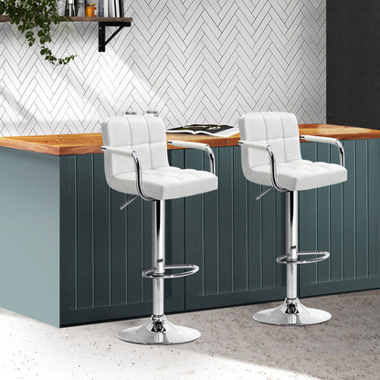 Artiss 2x Bar Stools Leather Gas Lift w/Armrest White - Cosy Abode