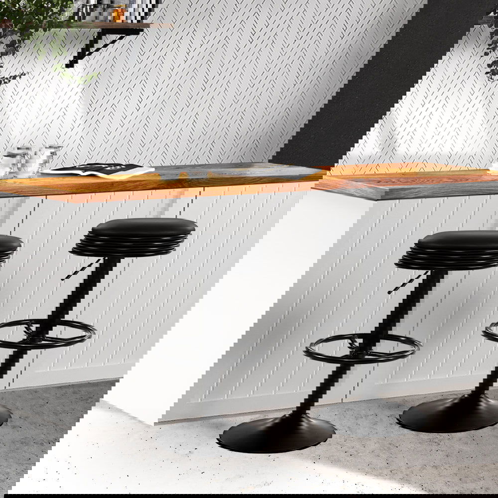 Artiss 2x Bar Stools Leather Padded Gas Lift Black - Cosy Abode