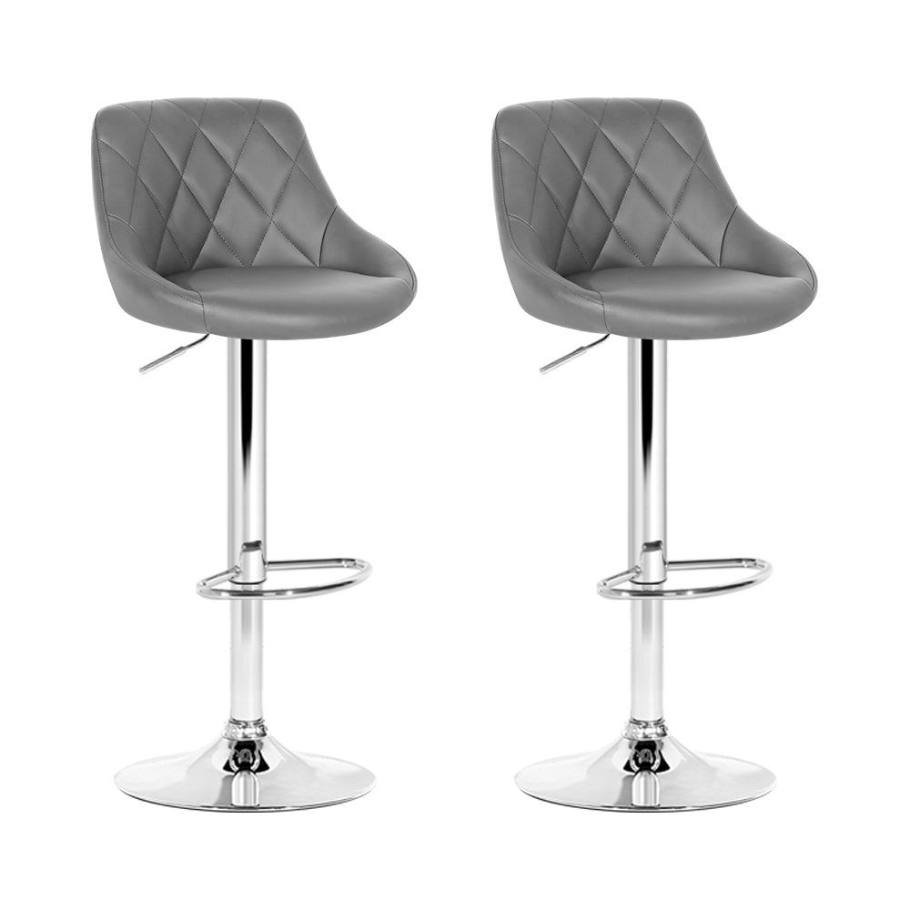 Artiss 2x Bar Stools Leather Padded Gas Lift Grey - Cosy Abode