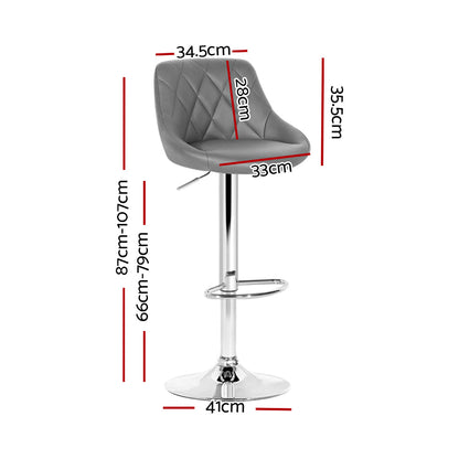 Artiss 2x Bar Stools Leather Padded Gas Lift Grey - Cosy Abode