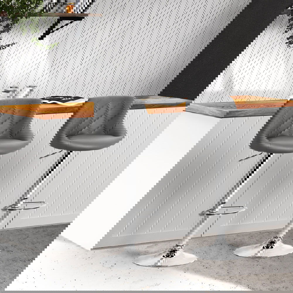 Artiss 2x Bar Stools Leather Padded Gas Lift Grey - Cosy Abode