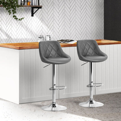 Artiss 2x Bar Stools Leather Padded Gas Lift Grey - Cosy Abode