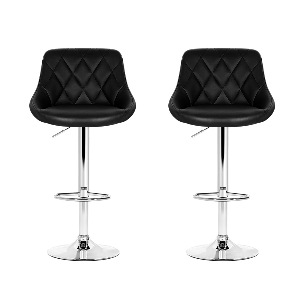 Artiss 2x Bar Stools Leather Padded Gas Lift Stool Black - Cosy Abode