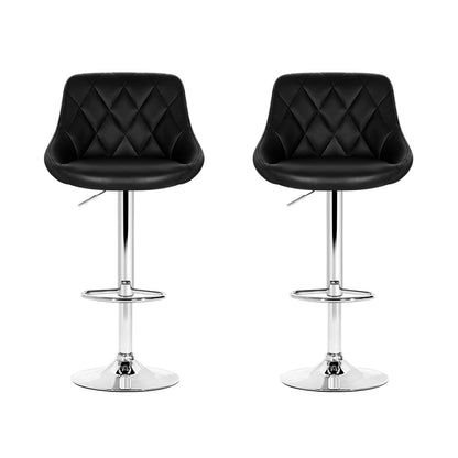 Artiss 2x Bar Stools Leather Padded Gas Lift Stool Black - Cosy Abode