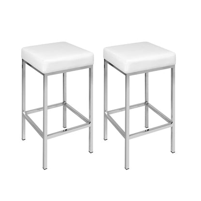 Artiss 2x Bar Stools Leather Padded Metal White - Cosy Abode