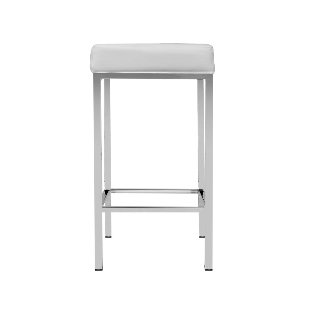 Artiss 2x Bar Stools Leather Padded Metal White - Cosy Abode