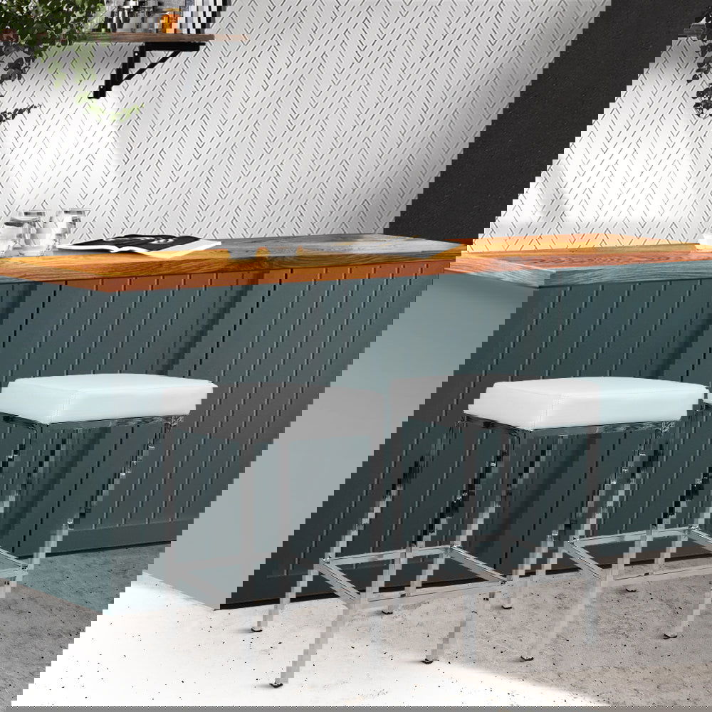 Artiss 2x Bar Stools Leather Padded Metal White - Cosy Abode