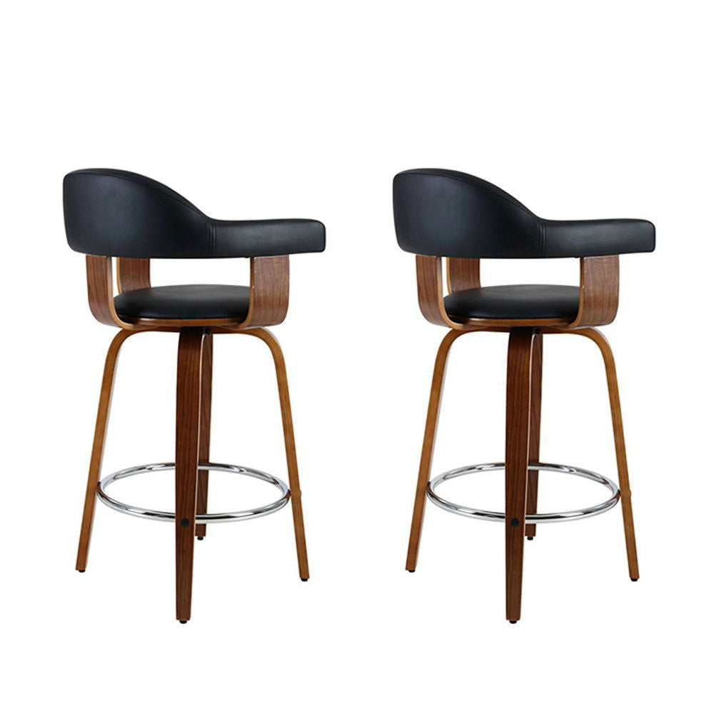 Artiss 2x Bar Stools Leather Seat Wooden Legs - Cosy Abode