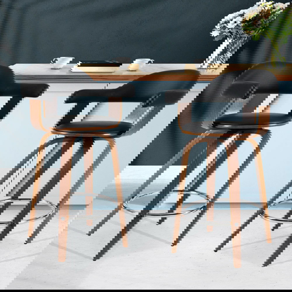 Artiss 2x Bar Stools Leather Seat Wooden Legs - Cosy Abode