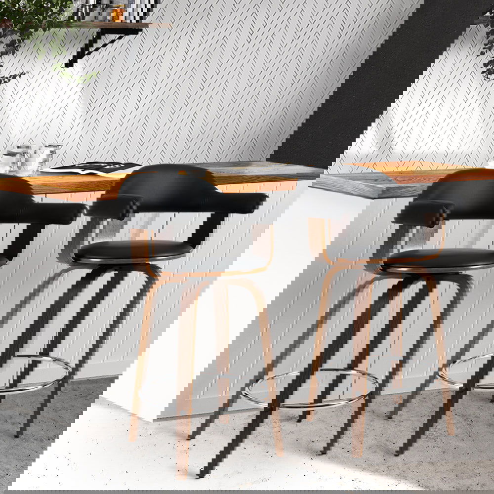 Artiss 2x Bar Stools Leather Seat Wooden Legs - Cosy Abode