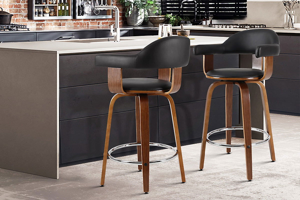 Artiss 2x Bar Stools Leather Seat Wooden Legs - Cosy Abode