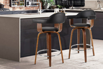 Artiss 2x Bar Stools Leather Seat Wooden Legs - Cosy Abode