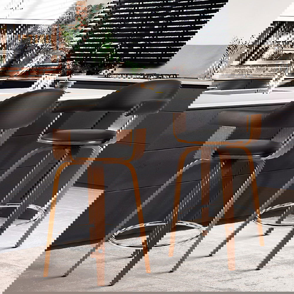 Artiss 2x Bar Stools Leather Seat Wooden Legs - Cosy Abode