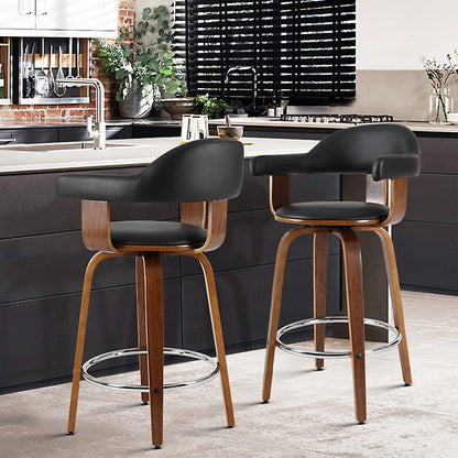 Artiss 2x Bar Stools Leather Seat Wooden Legs - Cosy Abode