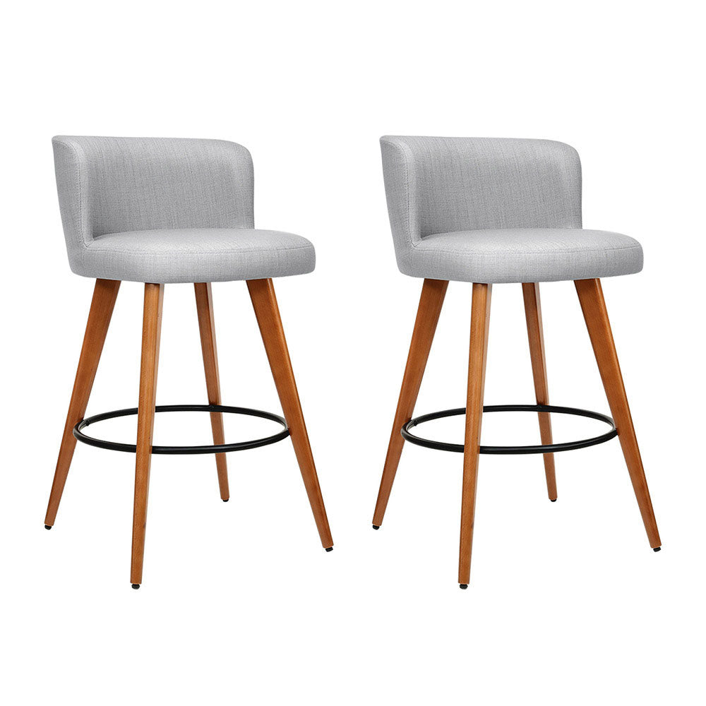 Artiss 2x Bar Stools Linen Padded Wooden Grey - Cosy Abode