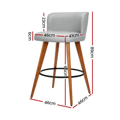 Artiss 2x Bar Stools Linen Padded Wooden Grey - Cosy Abode