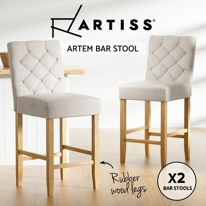 Artiss 2x Bar Stools Linen Upholstered Chairs - Cosy Abode