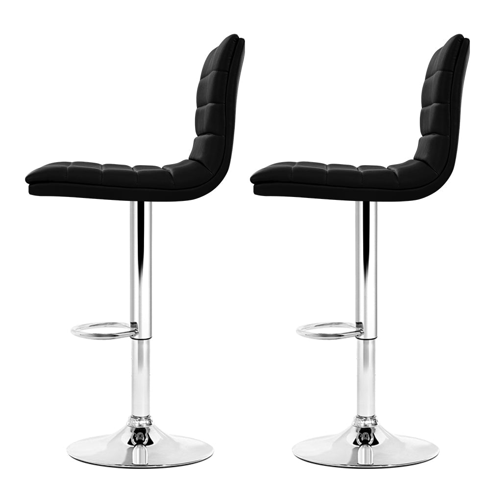 Artiss 2x Bar Stools Padded Leather Gas Lift Black - Cosy Abode