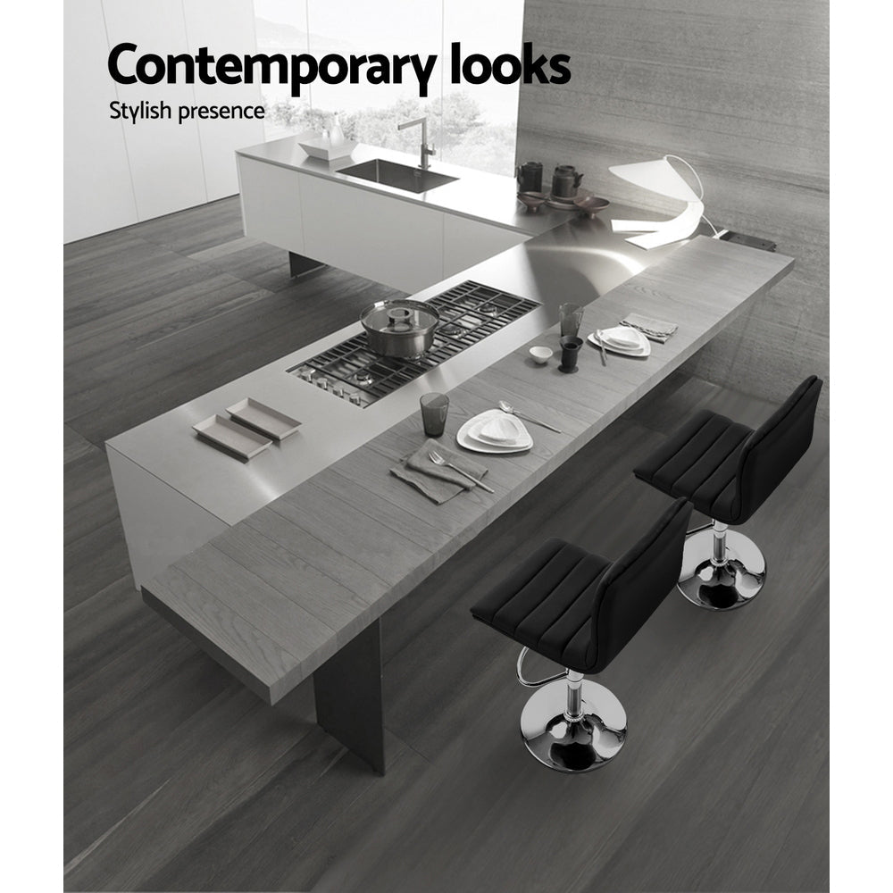 Artiss 2x Bar Stools Padded Leather Gas Lift Black - Cosy Abode