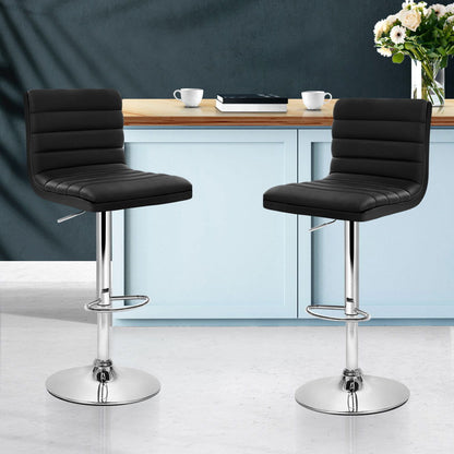 Artiss 2x Bar Stools Padded Leather Gas Lift Black - Cosy Abode
