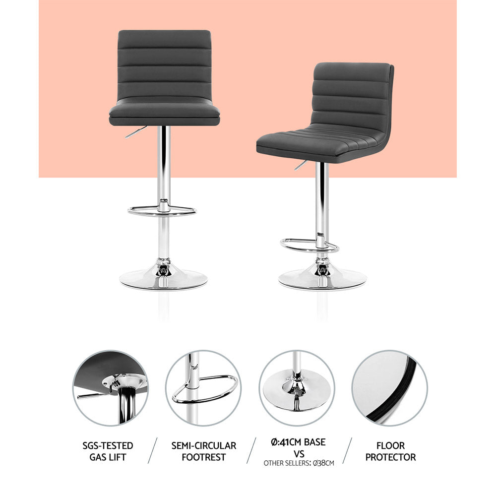 Artiss 2x Bar Stools Padded Leather Gas Lift Grey - Cosy Abode