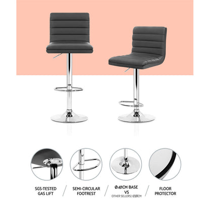 Artiss 2x Bar Stools Padded Leather Gas Lift Grey - Cosy Abode