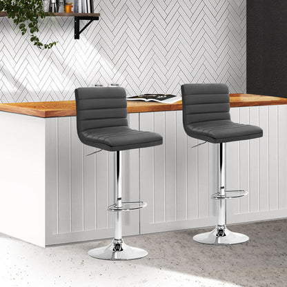 Artiss 2x Bar Stools Padded Leather Gas Lift Grey - Cosy Abode