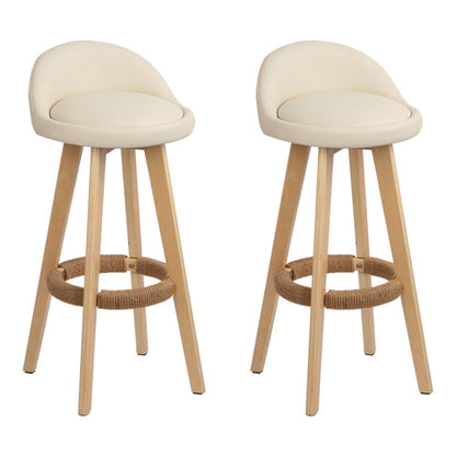 Artiss 2x Bar Stools Padded Leather Wooden Beige - Cosy Abode
