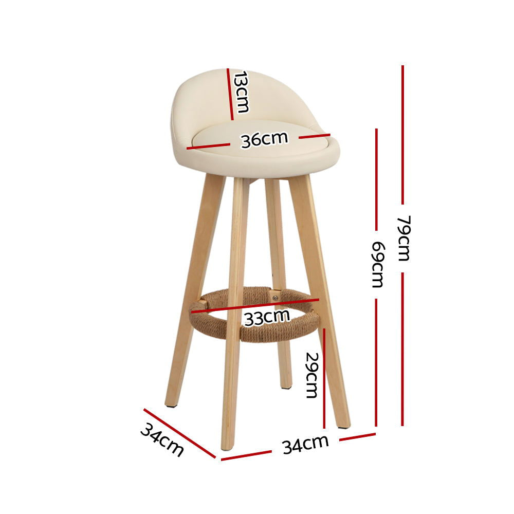 Artiss 2x Bar Stools Padded Leather Wooden Beige - Cosy Abode