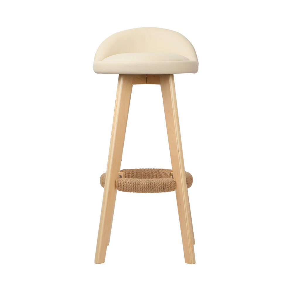 Artiss 2x Bar Stools Padded Leather Wooden Beige - Cosy Abode