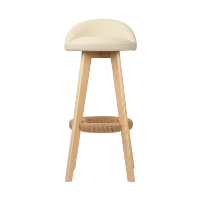 Artiss 2x Bar Stools Padded Leather Wooden Beige - Cosy Abode