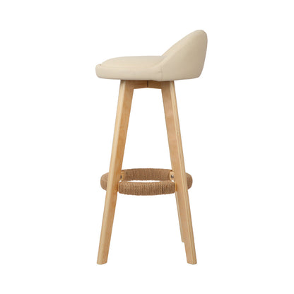 Artiss 2x Bar Stools Padded Leather Wooden Beige - Cosy Abode