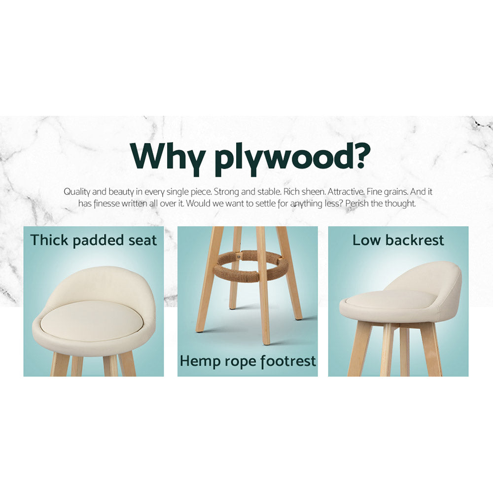 Artiss 2x Bar Stools Padded Leather Wooden Beige - Cosy Abode