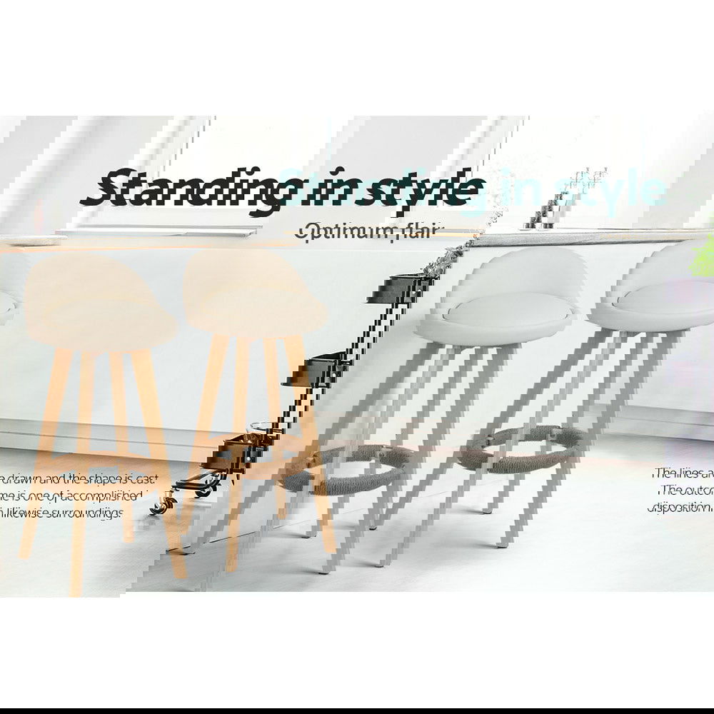 Artiss 2x Bar Stools Padded Leather Wooden Beige - Cosy Abode