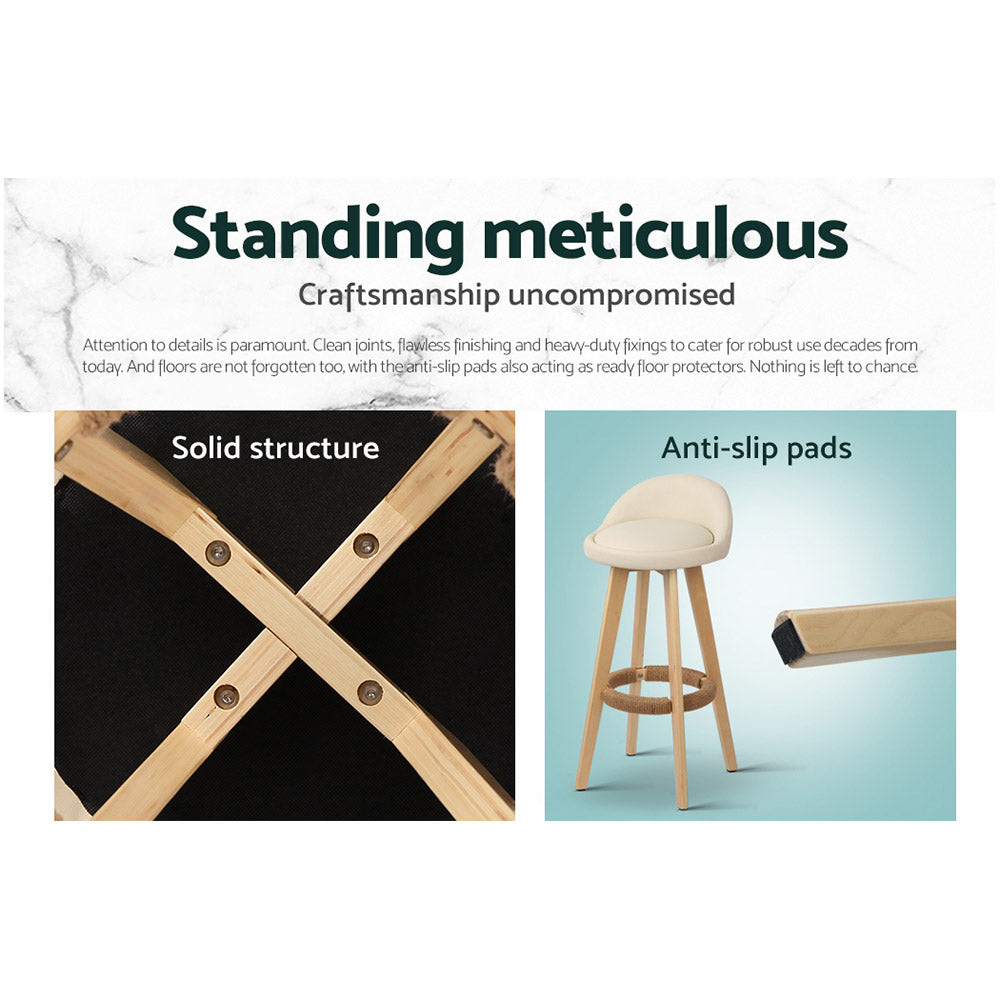 Artiss 2x Bar Stools Padded Leather Wooden Beige - Cosy Abode