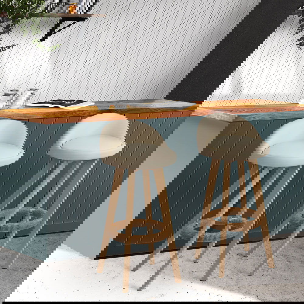 Artiss 2x Bar Stools Padded Leather Wooden Beige - Cosy Abode