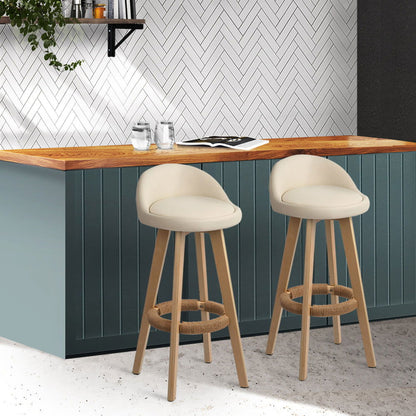 Artiss 2x Bar Stools Padded Leather Wooden Beige - Cosy Abode