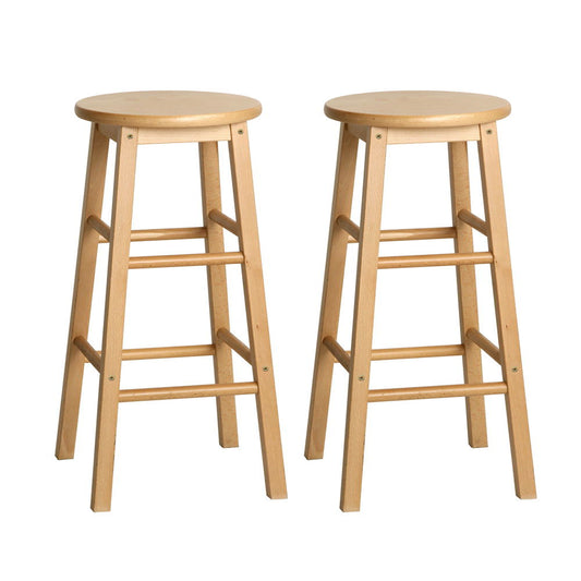 Artiss 2x Bar Stools Round Chairs Wooden Nature - Cosy Abode