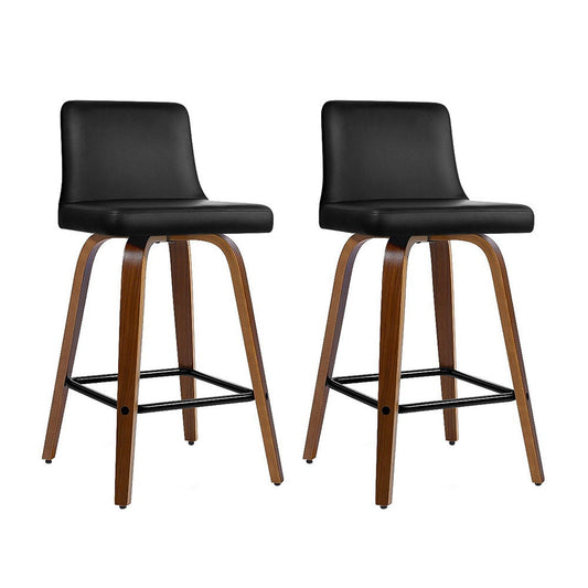 Artiss 2x Bar Stools Swivel Leather Padded Wooden - Cosy Abode