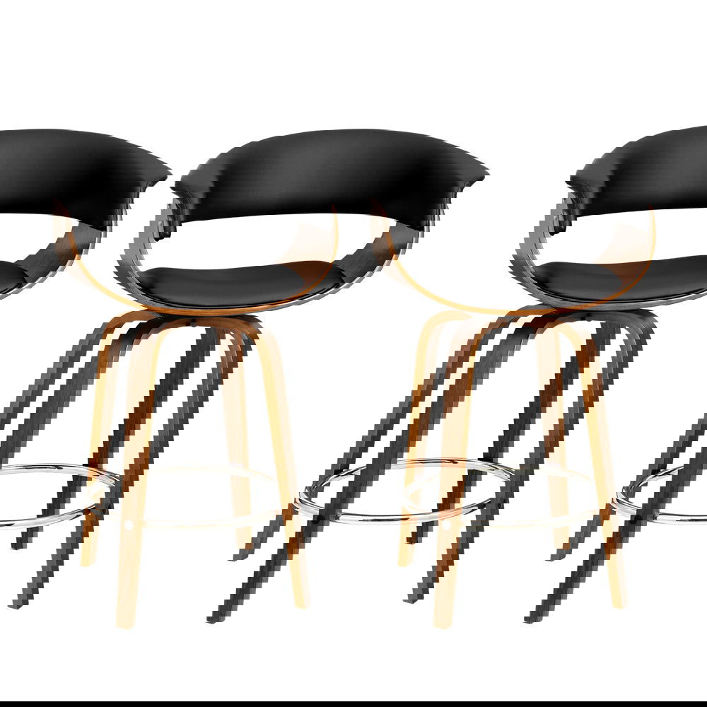 Artiss 2x Bar Stools Swivel PU Seat Wooden - Cosy Abode