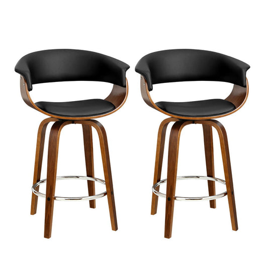 Artiss 2x Bar Stools Swivel PU Seat Wooden - Cosy Abode