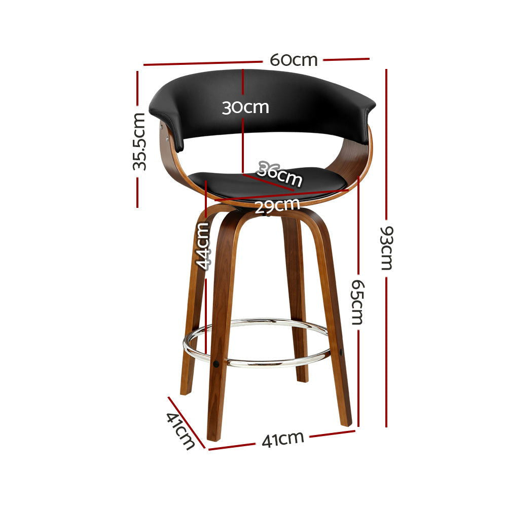 Artiss 2x Bar Stools Swivel PU Seat Wooden - Cosy Abode