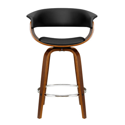 Artiss 2x Bar Stools Swivel PU Seat Wooden - Cosy Abode