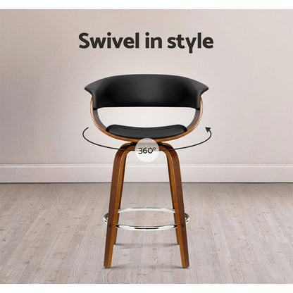 Artiss 2x Bar Stools Swivel PU Seat Wooden - Cosy Abode