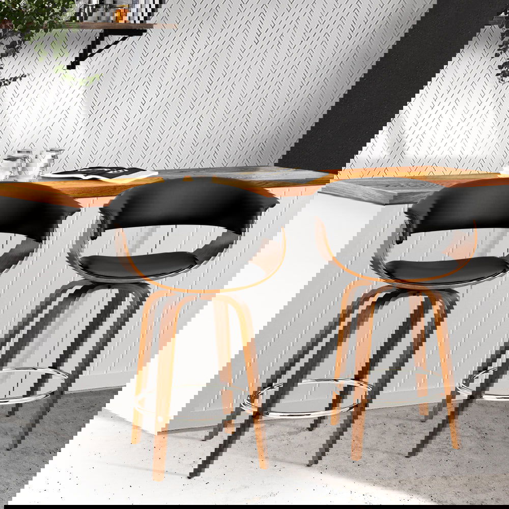 Artiss 2x Bar Stools Swivel PU Seat Wooden - Cosy Abode