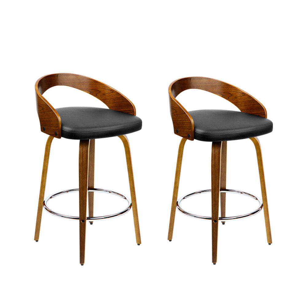 Artiss 2x Bar Stools Swivel Seat Curving Backrest - Cosy Abode