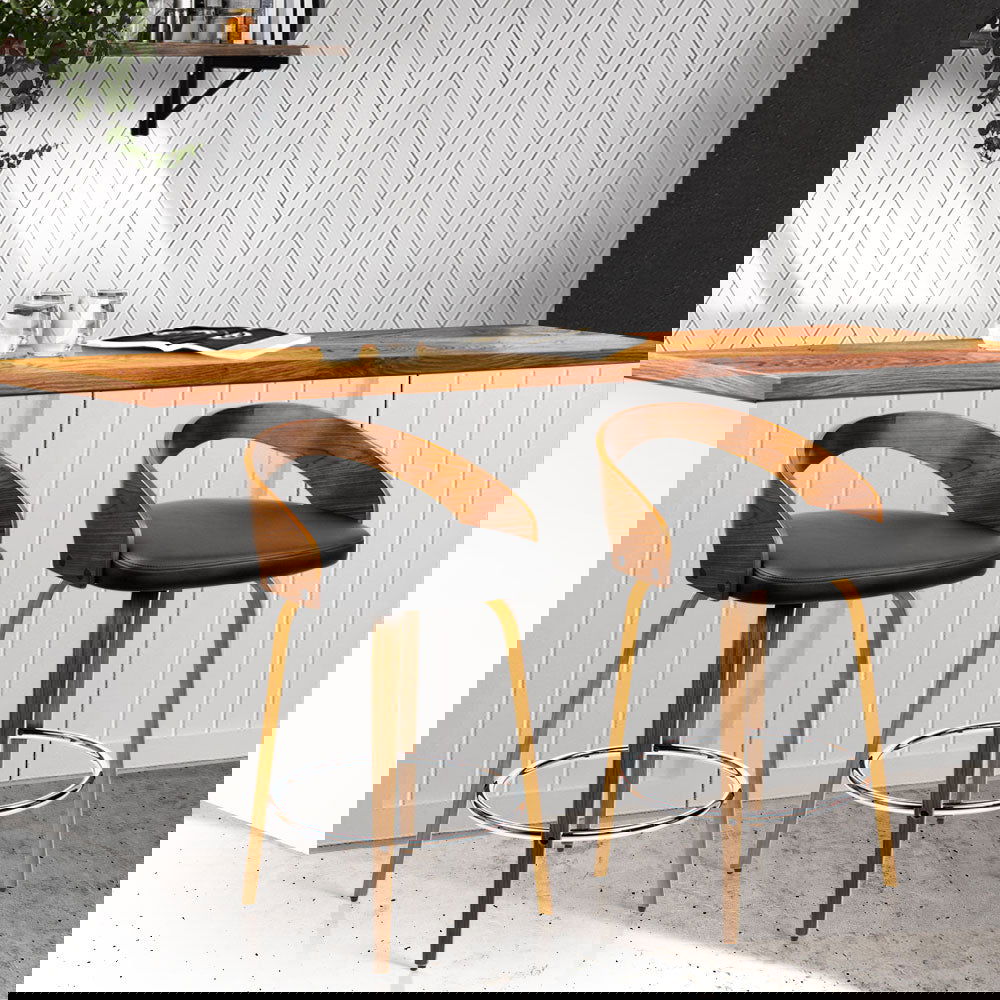 Artiss 2x Bar Stools Swivel Seat Curving Backrest - Cosy Abode