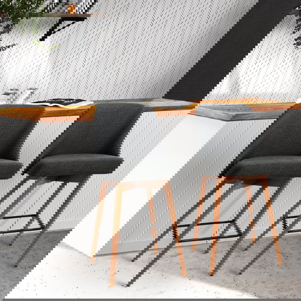 Artiss 2x Bar Stools Swivel Seat Wooden Charcoal - Cosy Abode